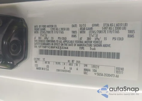 2015 Ford F-150 Xl из США, поврежденный, VIN 1FTMF1C89FKE53344